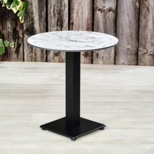 White Marble Rockingham Round Pedestal Table with Square Base. Suitable for Indoor & Outdoor Use.