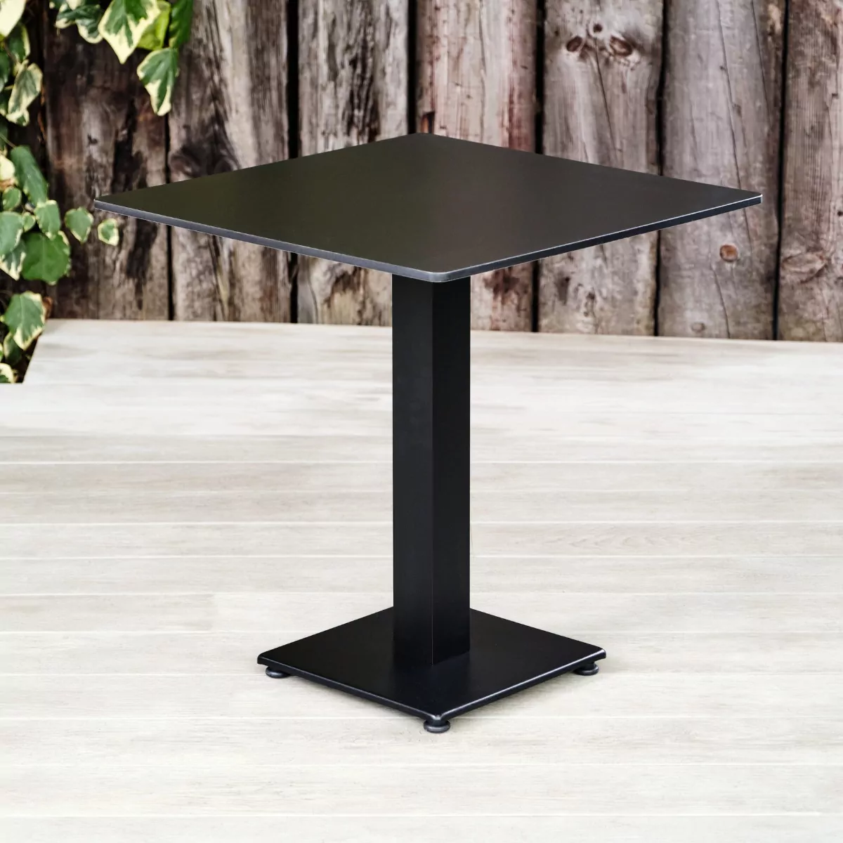 Black Rockingham Square Pedestal Table with Square Base. Suitable for Indoor & Outdoor Use.