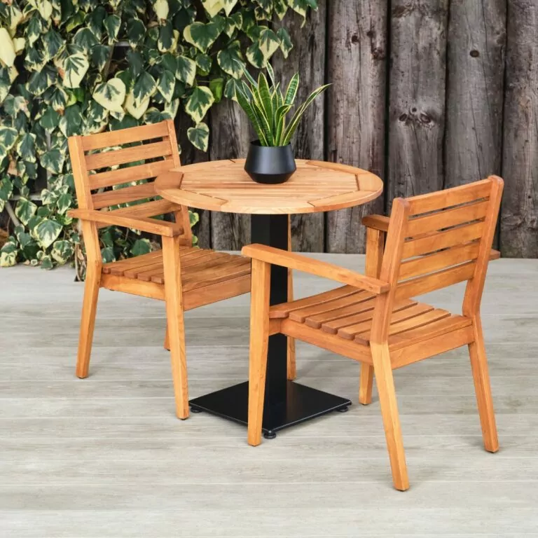 Thetford Round Pedestal Table with Square Base. Suitable for Indoor & Outdoor Use. With Thetford Armchairs