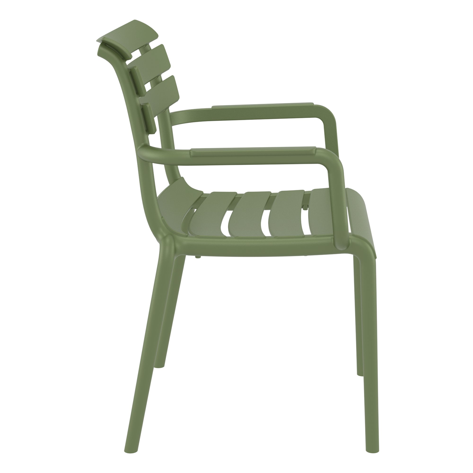 Olive Green Sofia Stackable Armchair for Indoor and Outdoor Use - Side View