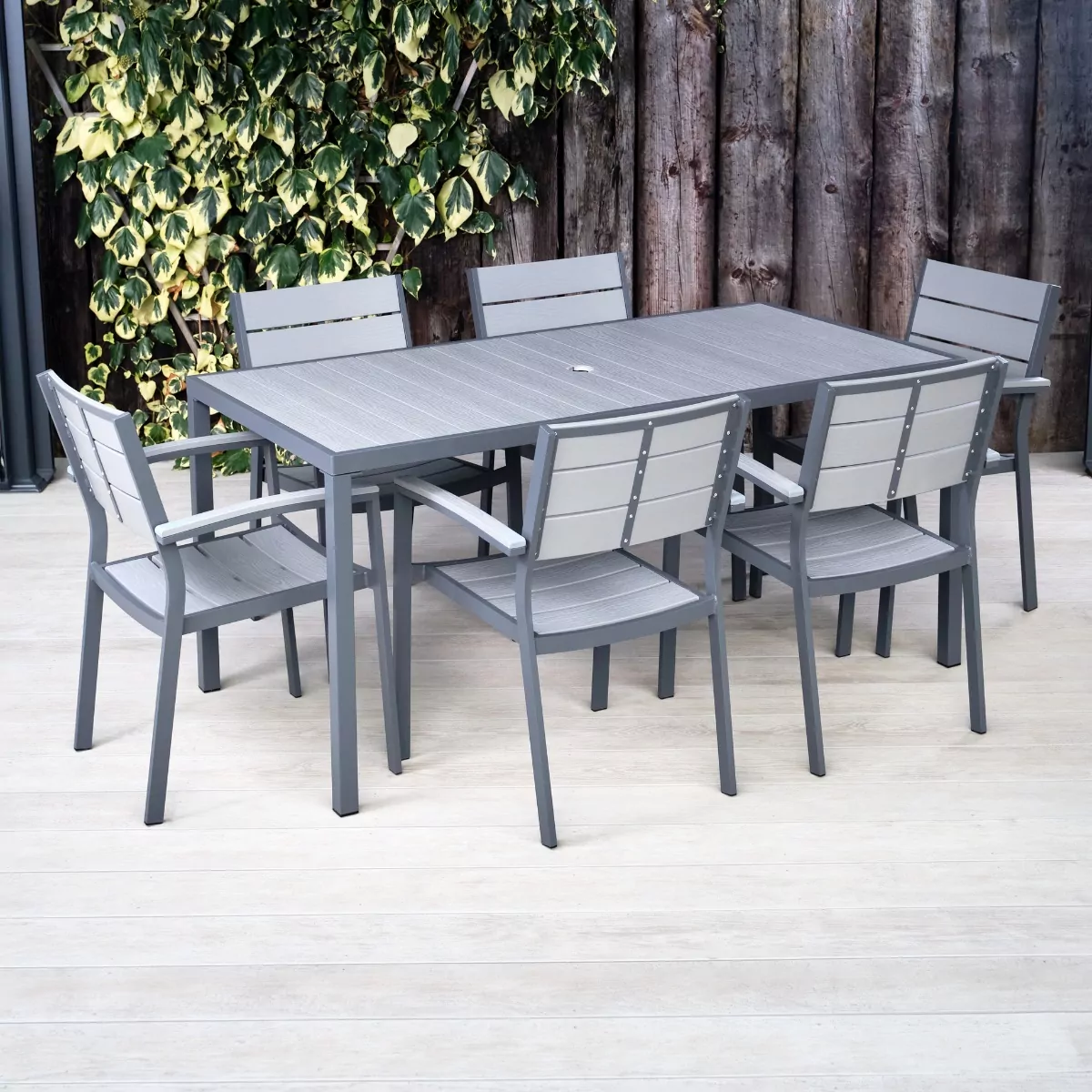 Mortimer Plastic and Aluminium Grey Outdoor Rectangular Table & Chairs Set