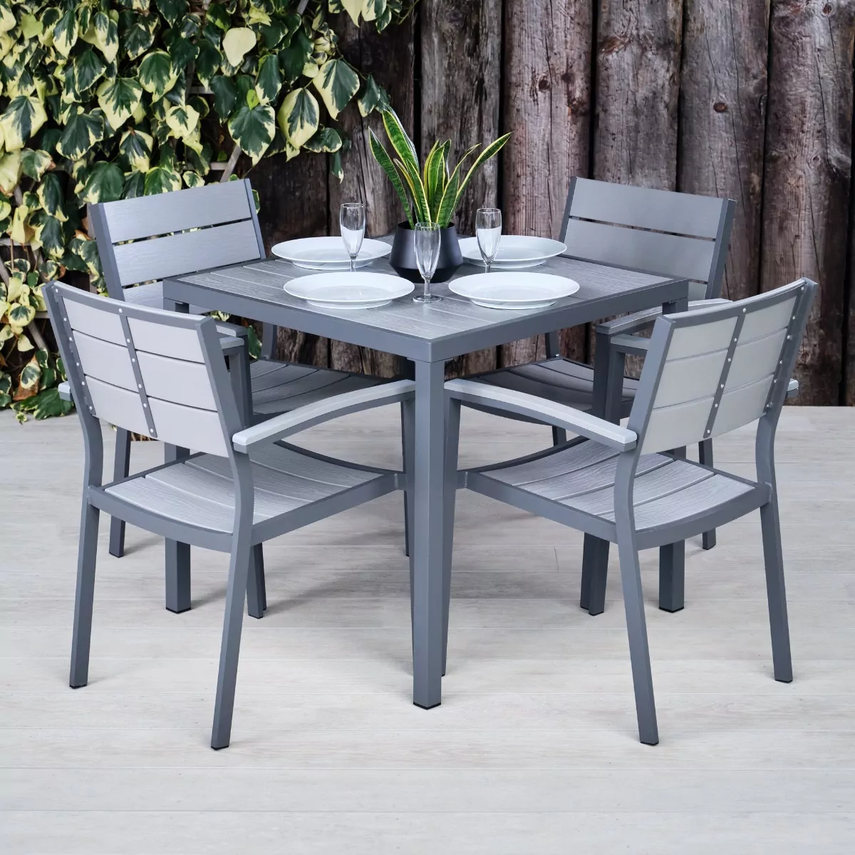 Plastic and Aluminium Grey Outdoor Square Table & Chairs - Mortimer Range