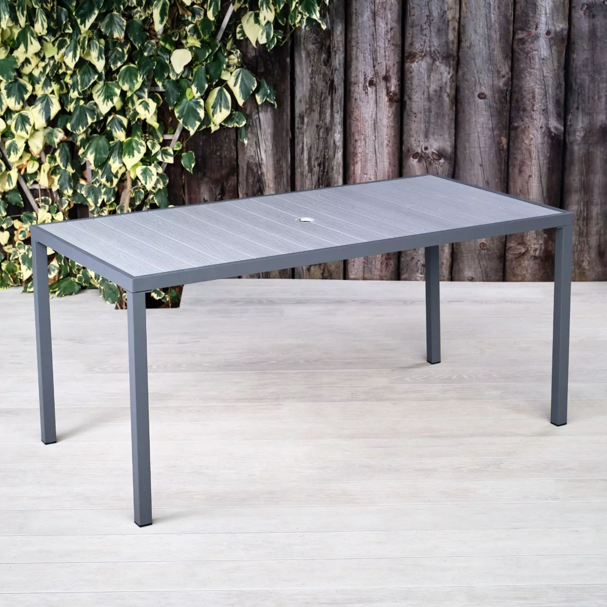 Mortimer Rectangular Texture Wood Effect Plastic in Grey Table
