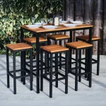 Thetford Rectangular Poseur Table with 6 Bar Stools, Indoor & Outdoor Use, Commercial Furniture, Hospitality Furniture, Metal and Wooden Commercial Poseur Table