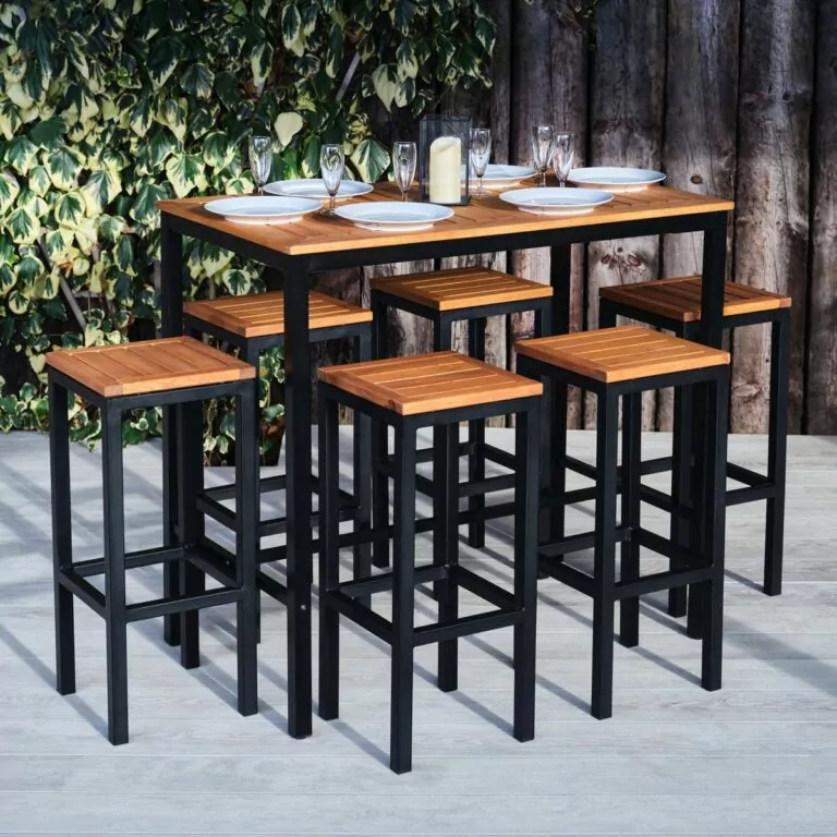Outdoor Furniture - Rectangular Thetford High Poseur Table with 6 Bar Stools