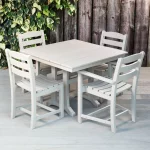 Recycled Plastic Square Outdoor Table & 4 Chairs - Cream