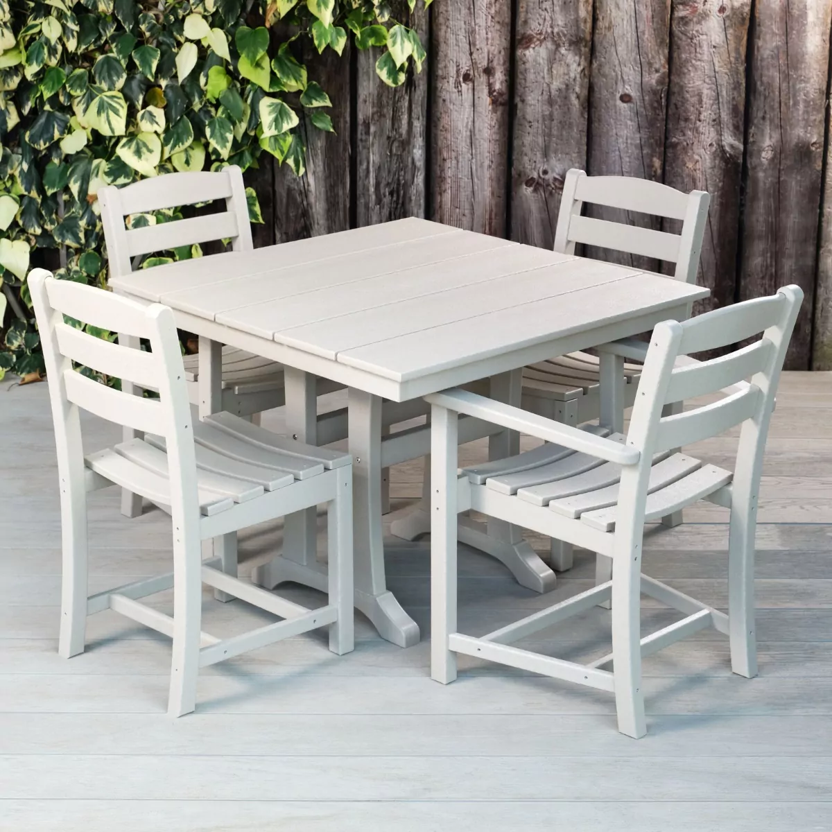 Recycled Plastic Outdoor Table & 4 Armchairs - Cream