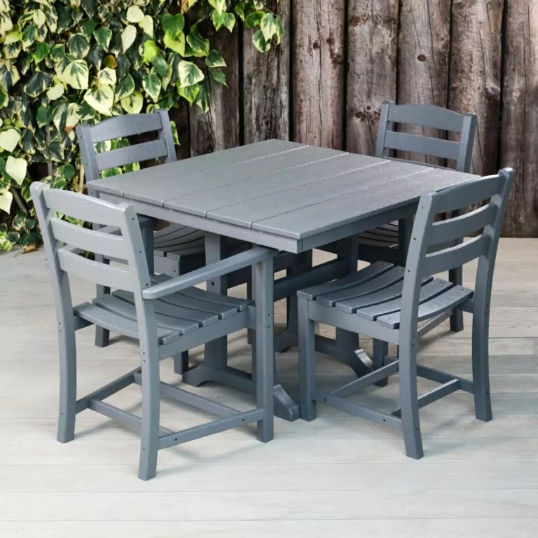 Grey plastic garden table and chairs deals