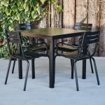 Epping Square Table, Black with Marble Effect Top Epping Range with 4 Black Metal Hamsterley Armchairs, Indoor & Outdoor Use, Commercial Furniture, Hospitality Furniture