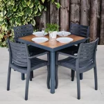 Epping Square Table, Wood Effect Table with 4 Grey Armchairs, Indoor & Outdoor Use, Commercial Furniture, Hospitality Furniture