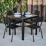 Epping Square Table, Black Marble Effect Table with 4 Hamsterley Armchairs, Indoor & Outdoor Use, Commercial Furniture, Hospitality Furniture