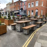 The Bull Inn Gabion Rectangular Tables & Benches Made From Wood & Metal for Use Outdoors Only