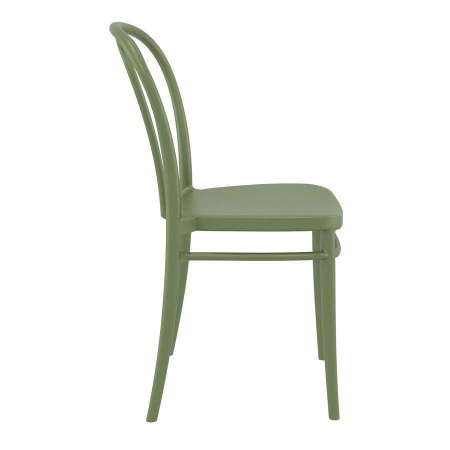 Olive Green Meldrew Stackable Chair for Indoor or Outdoor Use - Side View