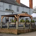 Commercial Wooden Gazebo - Side View outside Pub, Wooden Cafe Pergola, Restaurant Pergola, Outdoor Pergola, Pub Pergola, Commercial Gazebo, Commercial Pergola