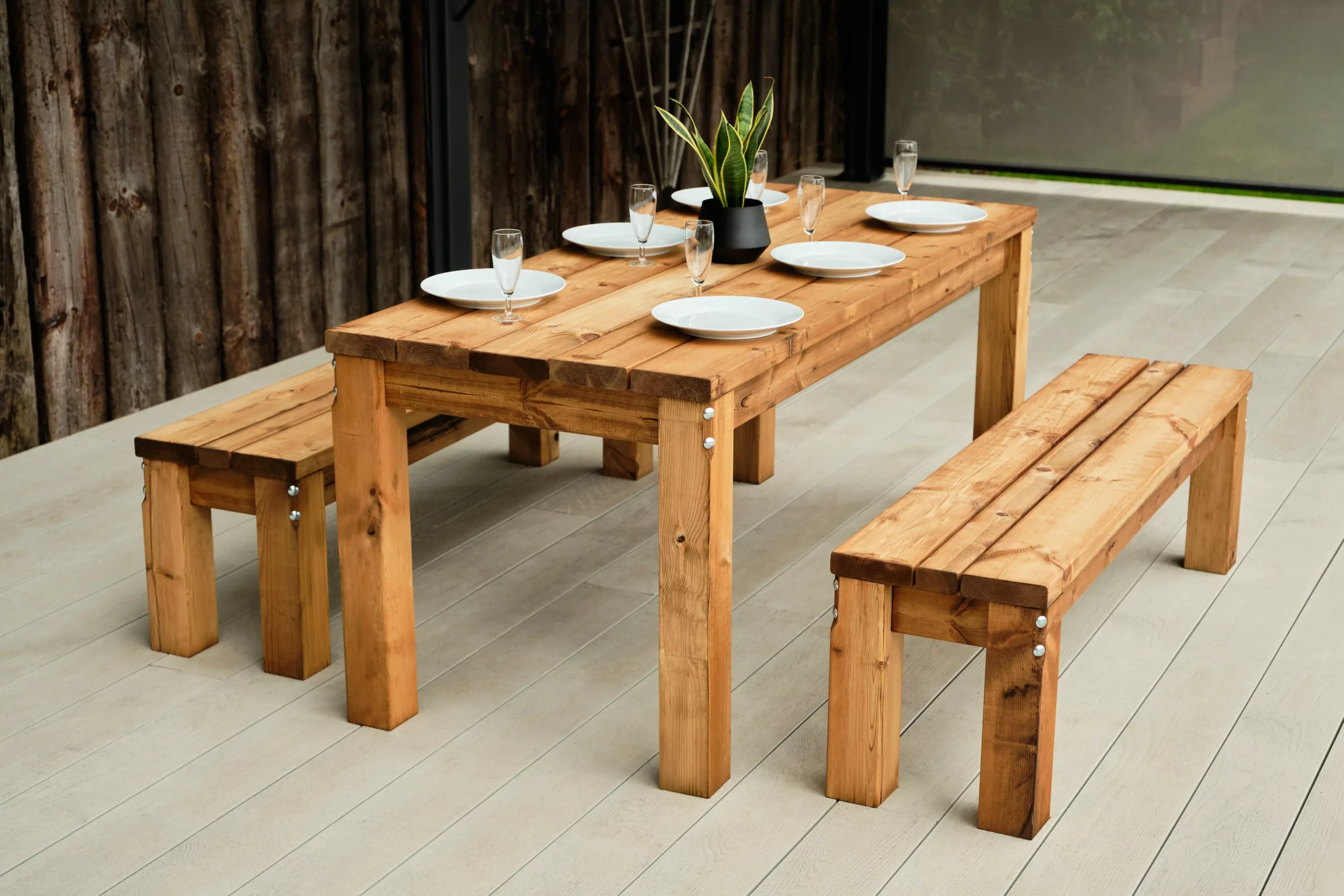 Wooden Rectangular Table and Benches - Whinfell Range for Indoor & Outdoor Use