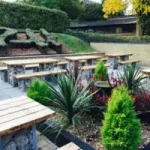 Gabion Bench at Beaumont Estate Hotel with Rectangular Gabion Tables & Benches For Use Outdoors Only, Outdoor Furniture, Outdoor Use, Commercial Furniture, Hospitality Furniture