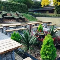 Beaumont Estate Hotel with Rectangular Gabion Tables & Benches For Use Outdoors Only