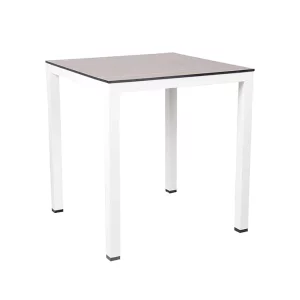 White Frame & Wood Top Biscay Table for Indoor & Outdoor Use