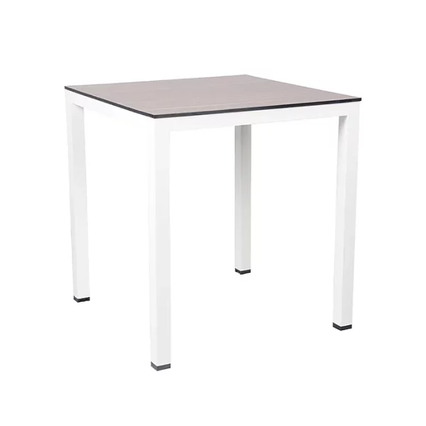 White Frame & Wood Top Biscay Table for Indoor & Outdoor Use, Stacking Table, Commercial Furniture, Hospitality Furniture
