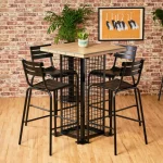 Gabion Bar Table with Hamsterley Chairs in Black, Suitable for Indoor Use Only