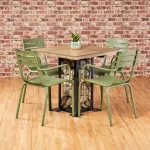 Gabion Square Dining Table, Suitable for Indoor Use Only with Hamsterley Olive Green Armchairs