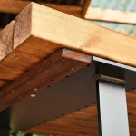 Sherwood Indoor & Outdoor Wood & Metal Industrial Outdoor Commercial Rectangular Table Close Up