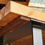 Sherwood Rectangular Table, Indoor & Outdoor, Wood & Metal Industrial Outdoor Commercial Rectangular Table Close Up, Indoor & Outdoor Furniture, Indoor & Outdoor Use, Commercial Furniture, Hospitality Furniture