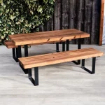 Sherwood Indoor & Outdoor Wood & Metal Industrial Outdoor Commercial Bench & Table