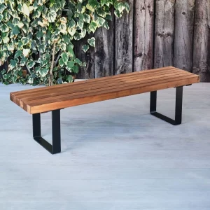 Sherwood Backless Bench, Indoor & Outdoor, Wood & Metal Industrial Outdoor Commercial Bench, Indoor & Outdoor Furniture, Indoor & Outdoor Use, Commercial Furniture, Hospitality Furniture