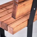 Sherwood Bench with Back, Indoor & Outdoor Bench, Wood & Metal Industrial Outdoor Commercial Bench with Back - Close Up, Indoor & Outdoor Furniture, Indoor & Outdoor Use, Commercial Furniture, Hospitality Furniture
