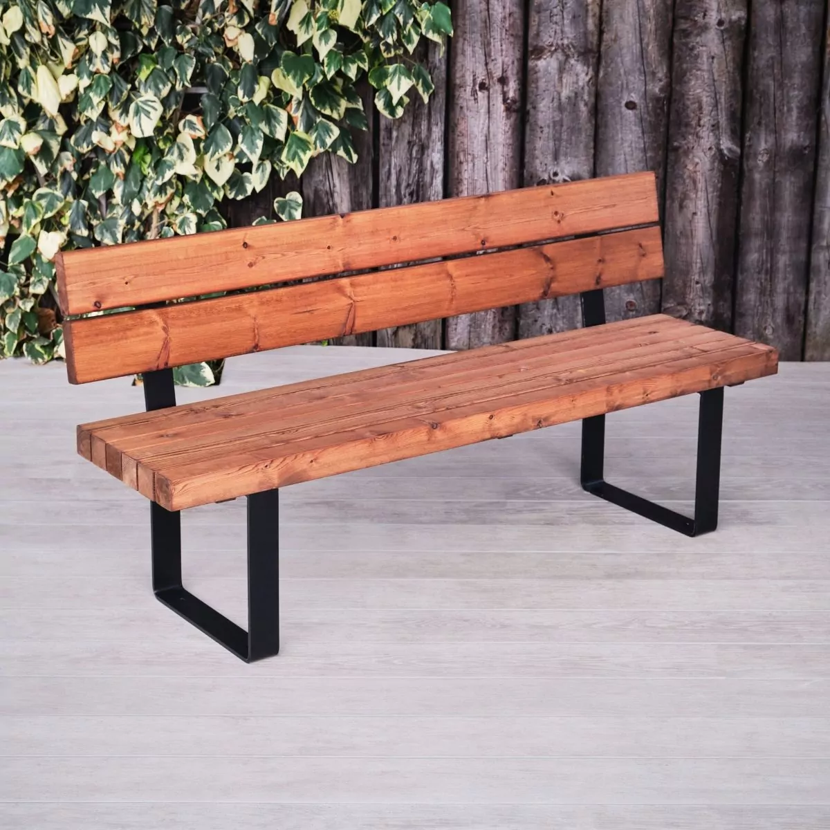 Sherwood Indoor & Outdoor Wood & Metal Industrial Outdoor Commercial Bench with Back