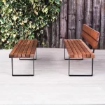 Sherwood Bench with Back, Wood & Metal Industrial Outdoor Commercial Bench with Back, Indoor & Outdoor Furniture, Indoor & Outdoor Use, Commercial Furniture, Hospitality Furniture