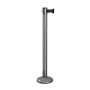 Polished Stainless Steel QueuePro 251 Retractable Barrier Post with a Magnetic Base and Black Tape, Retracting Barrier Post, Retractable Stanchion, Metal Retractable Barrier, Commercial Retractable