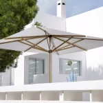 Caravita Primus Giant Umbrella in White with Wood Frame, Commercial Giant Umbrellas, Commercial Parasols, Hospitality Parasols, Pub Parasols