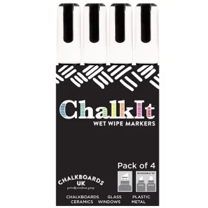 Wet Wipe Chalkboard Marker White Pens. Pack of 4. 6mm, Commercial Use, Chalkboard A-Frames