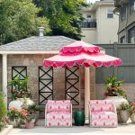 Double Decker Giant Umbrella in Pink with Valance - Santa Barbara, Commercial Umbrellas, Commercial Giant Umbrellas, Restaurant Parasols, Hospitality Giant Umbrella, Pub Parasol