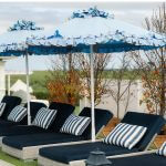 Baby Blue Petite Flamenco Giant Umbrella Installation around Pool Setting, Commercial Umbrellas, Commercial Giant Umbrellas, Restaurant Parasols, Hospitality Giant Umbrella, Pub Parasol