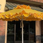 Petite Flamenco Giant Umbrella in Yellow Fabric with White Frilled Valance - Santa Barbara, Commercial Umbrellas, Commercial Giant Umbrellas, Restaurant Parasols, Hospitality Giant Umbrella, Pub Parasol
