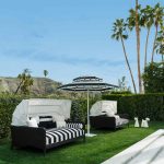 Double Decker Giant Umbrella in Black & White Fabric with Green Trim Valance - Santa Barbara, Commercial Umbrellas, Commercial Giant Umbrellas, Restaurant Parasols, Hospitality Giant Umbrella, Pub Parasol
