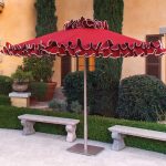 Petite Flamenco Giant Umbrella in Red Fabric with White Frilled Valance - Santa Barbara, Commercial Umbrellas, Commercial Giant Umbrellas, Restaurant Parasols, Hospitality Giant Umbrella, Pub Parasol