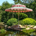 Double Decker Giant Umbrella in Pink & Green Stripe Fabric with White Trim Valance - Santa Barbara, Commercial Umbrellas, Commercial Giant Umbrellas, Restaurant Parasols, Hospitality Giant Umbrella, Pub Parasol