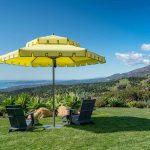Double Decker Giant Umbrella in Yellow Fabric with Black Trim Valance - Santa Barbara, Commercial Umbrellas, Commercial Giant Umbrellas, Restaurant Parasols, Hospitality Giant Umbrella, Pub Parasol